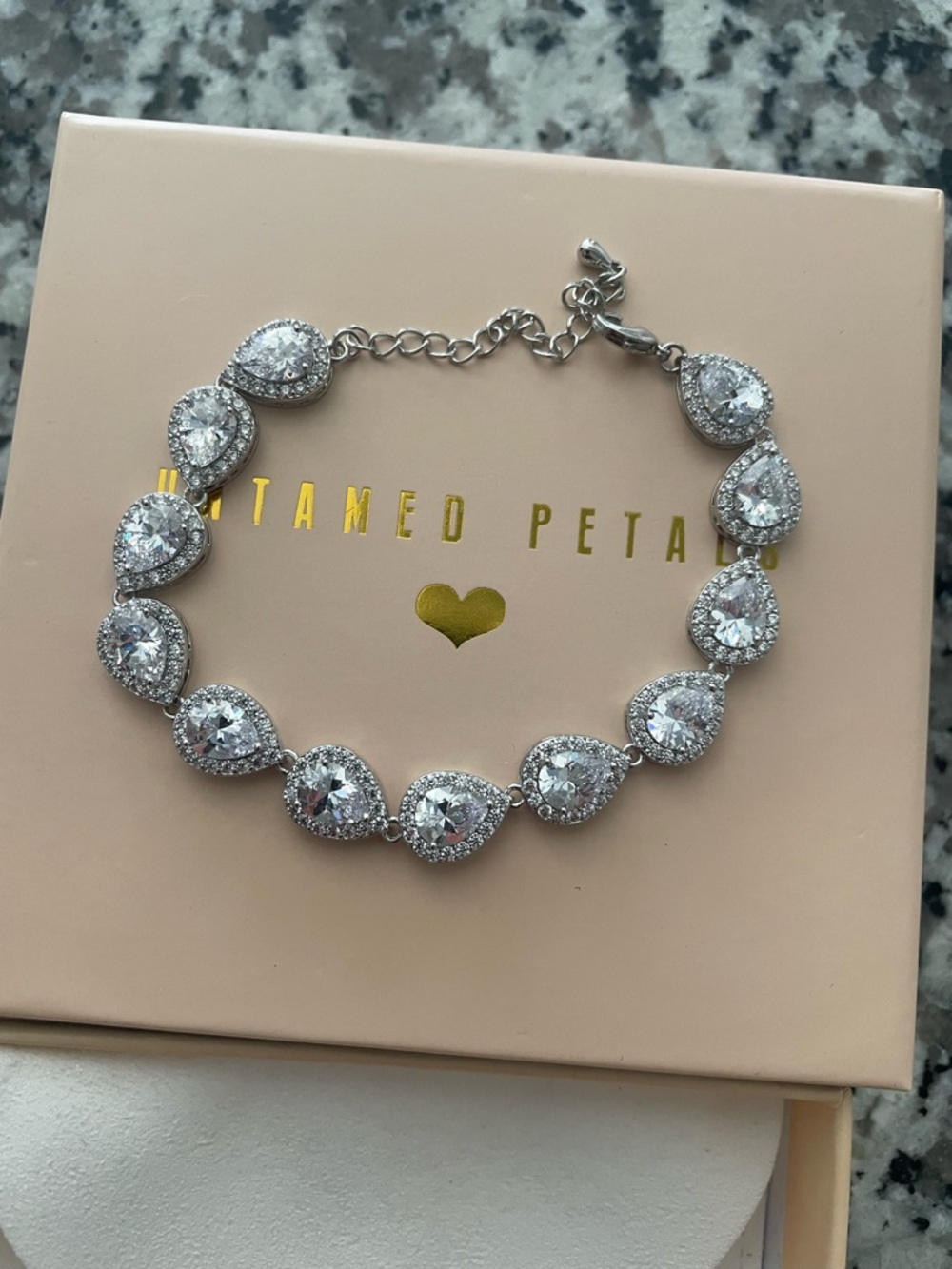 Untamed Petals Silver Teardrop Crystal Bracelet Wedding Jewlery